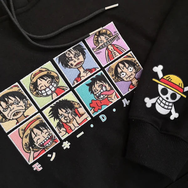 Luffy 'Goofy Faces' Embroidered Hoodie