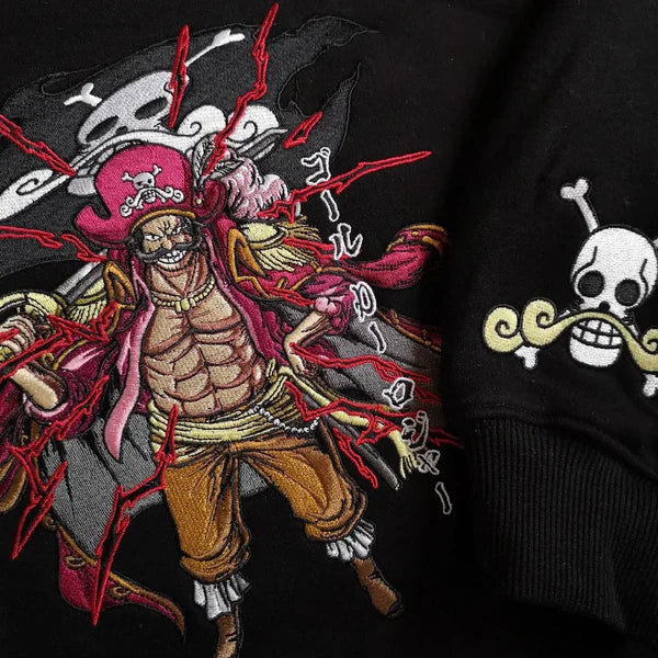 Gol D. Roger Legacy: One Piece Anime Embroidered Hoodie Collection.