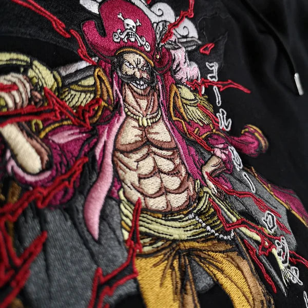 Gol D. Roger Legacy: One Piece Anime Embroidered Hoodie Collection.