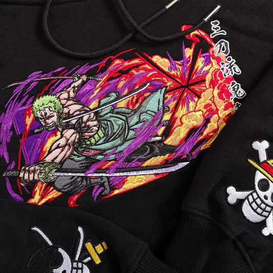 Roronoa's "Onigiri" One Piece Embroidered Hoodie Collection.