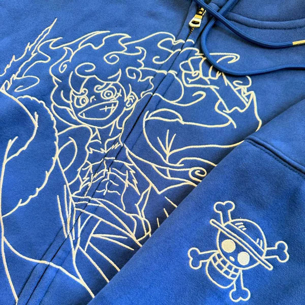 Oversized Embroidered Hoodie Luffy Gear 5 Zip-Up