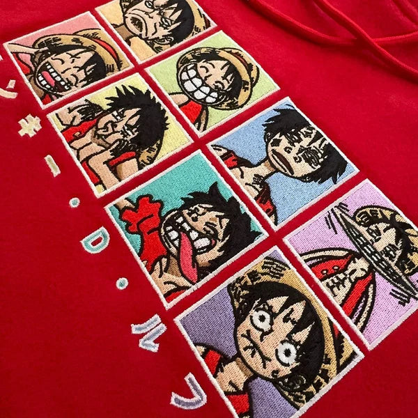 Luffy 'Goofy Faces' Embroidered Hoodie