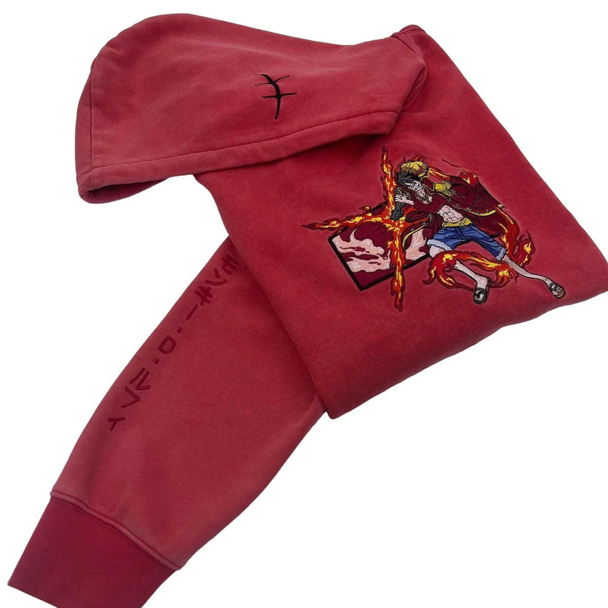 Monkey D. Luffy: One Piece Anime Embroidered Red Hoodie Collection.