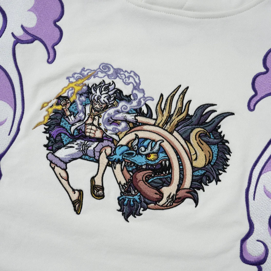 Luffy Gear 5 x Kaido: Anime Embroidered Hoodie