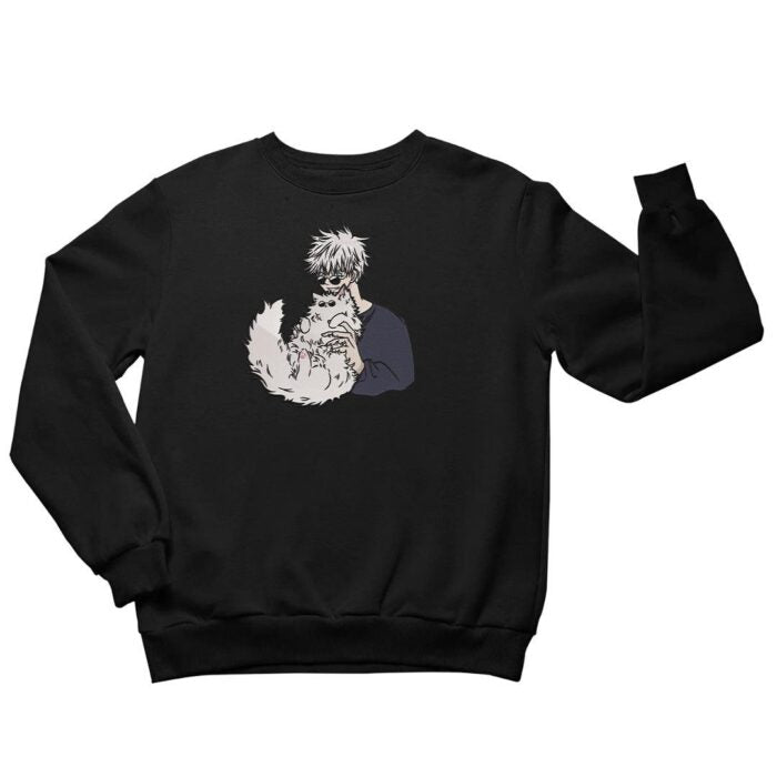 Gojo x Cat Embroidered Sweatshirt – Infinite Style Meets Feline Charm