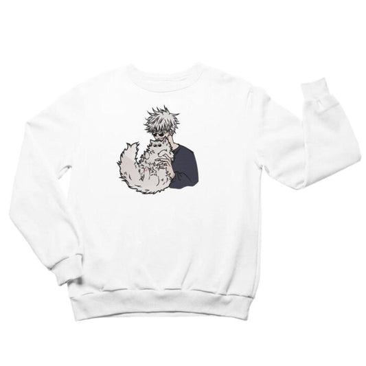 Gojo x Cat Embroidered Sweatshirt – Infinite Style Meets Feline Charm