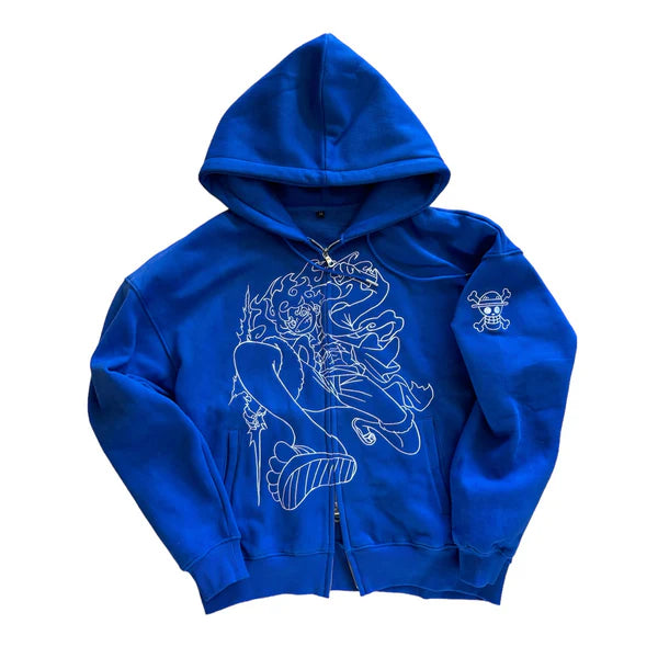 Oversized Embroidered Hoodie Luffy Gear 5 Zip-Up