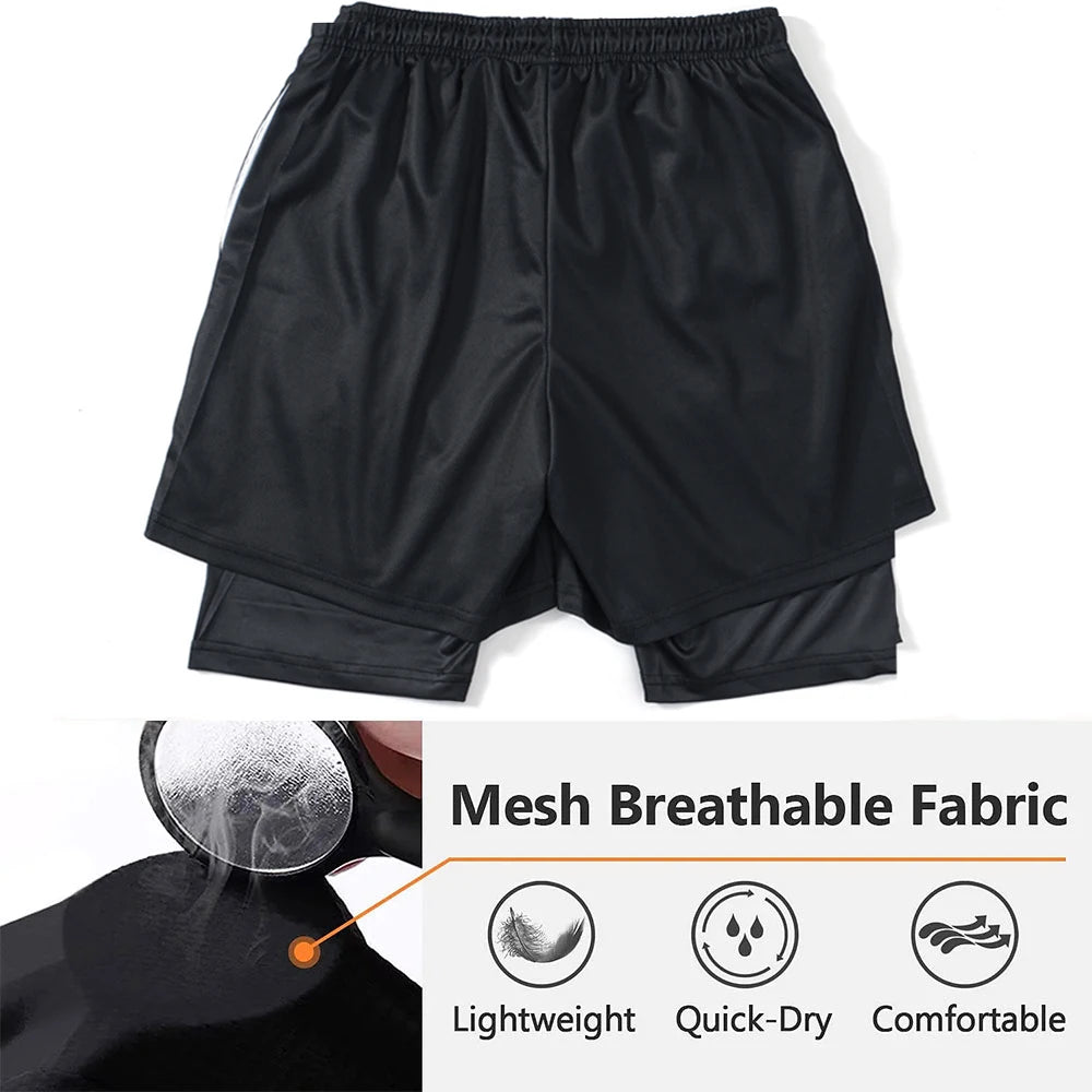 Anime Fusion: Men's Quick Dry 2 In 1 Bilayer Running Shorts.