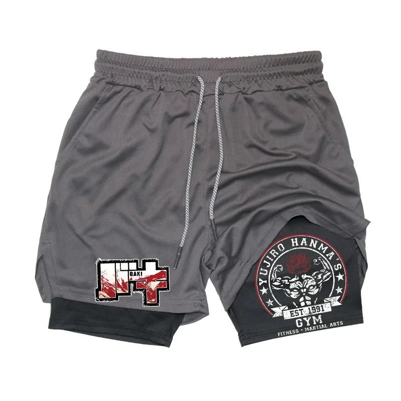 Baki Anime 2-in-1 Athletic Shorts: Quick Dry Performance