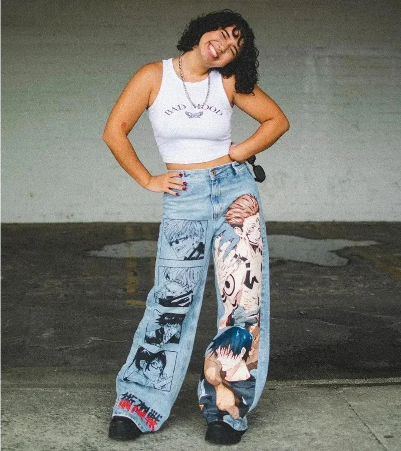 Vintage Anime Custom Print on Jeans