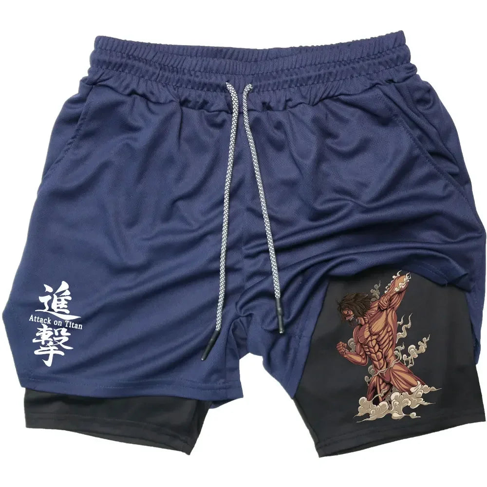 Double Layer Anime Fitness Shorts for Men: Breathable and Quick Dry