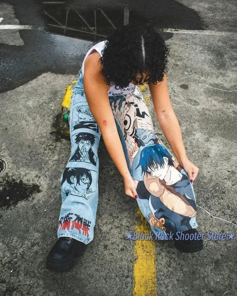 Vintage Anime Custom Print on Jeans