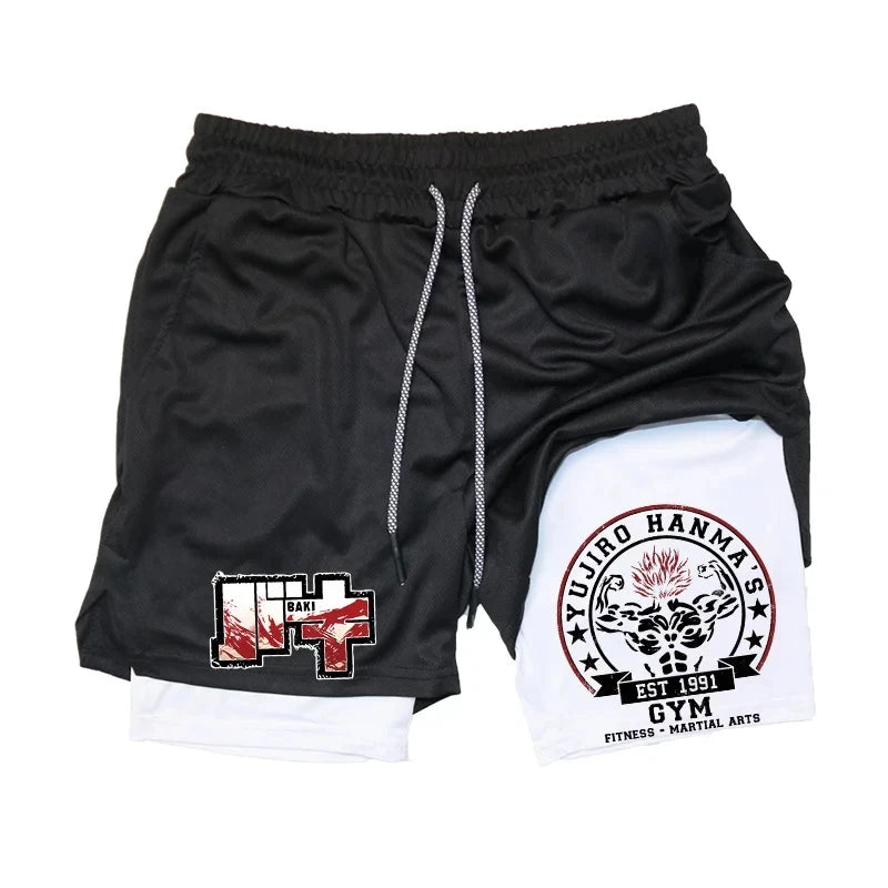 Baki Anime 2-in-1 Athletic Shorts: Quick Dry Performance