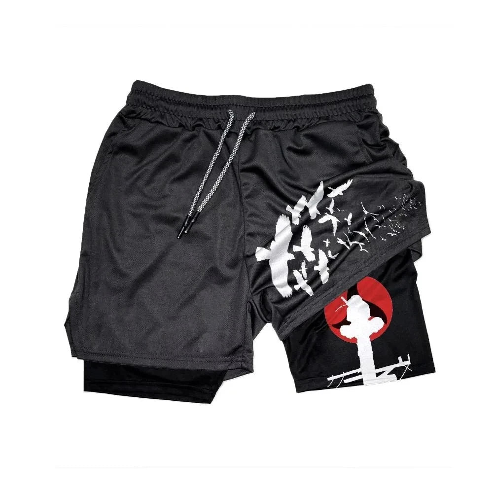 Anime Compression Shorts for Men: 2-in-1 Performance Gear with Phone Pocket for Quick Dry Fitness