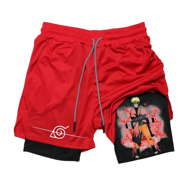 Anime Compression Shorts: Gym Athletic Quick Dry 2-in-1 Performance Shorts with Phone Pocket for Men