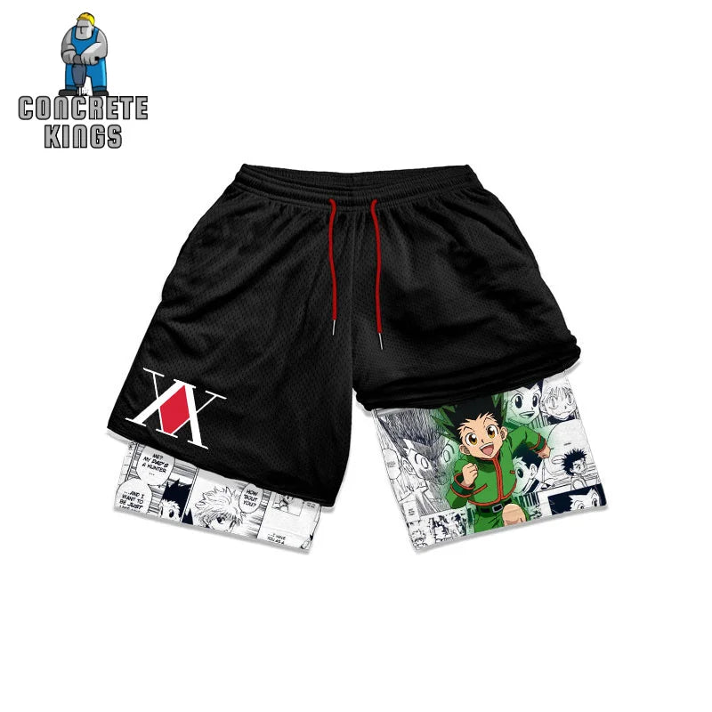 Hunter X Hunter 2-in-1 Performance Gym Shorts: Schnelltrocknendes Mesh für Fitness