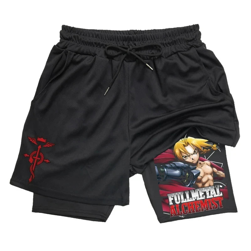 Anime 2-in-1 Compression Shorts: Quick Dry Athletic Gym Shorts for Men's Fitness and Running