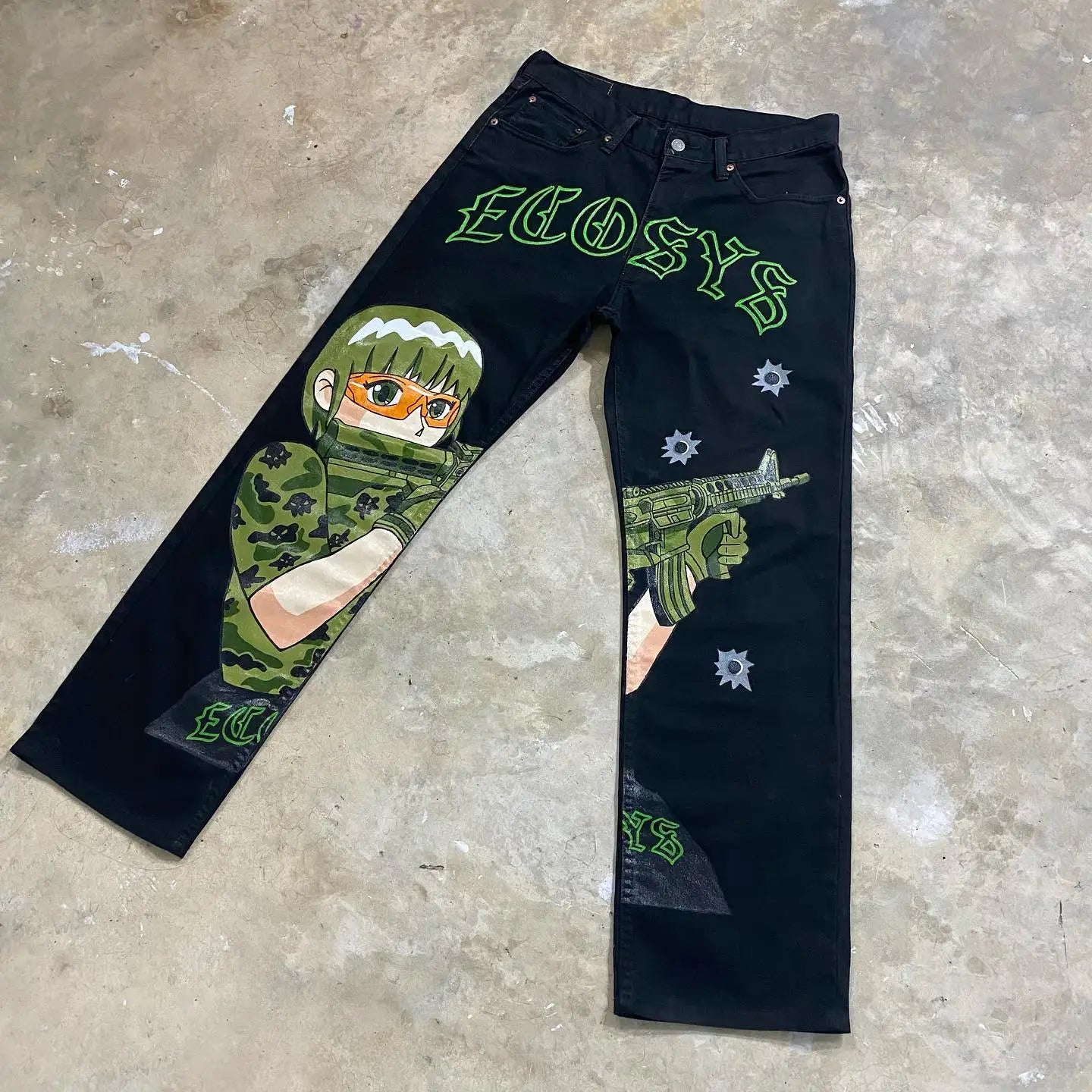 Vintage Anime Custom Print on Jeans