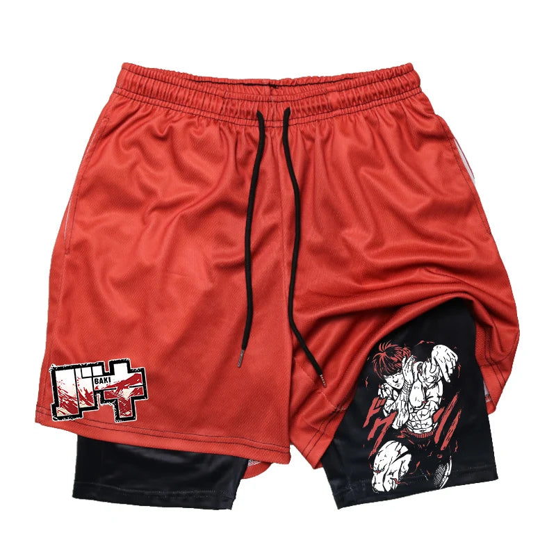 Baki Hanma Anime 2-in-1 Compression Shorts: Quick Dry Gym Fitness Shorts