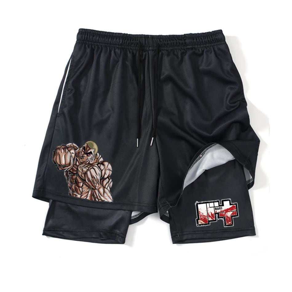 Baki Hanma Anime 2-in-1 Compression Shorts: Quick Dry Gym Fitness Shorts