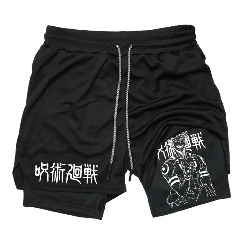 Jujutsu Kaisen Anime 2-in-1 Compression Shorts: Men's Quick Dry Gym Activewear