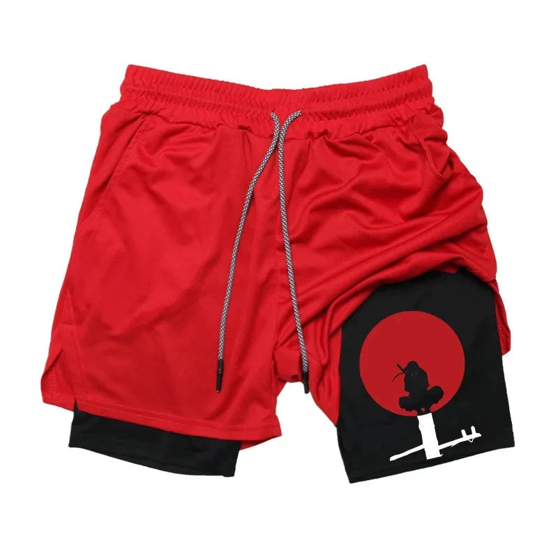 Anime Compression Shorts for Men: 2-in-1 Performance Gear with Phone Pocket for Quick Dry Fitness