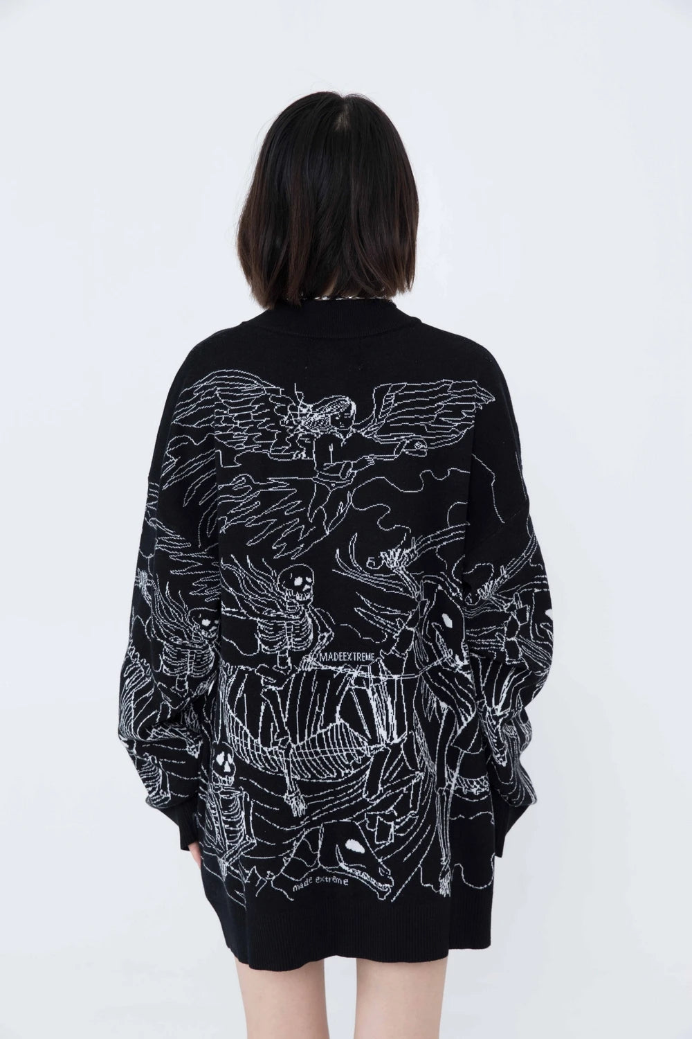 Autumn Streetwear Skull Sweater: Ukiyo-e Graffiti Knit Pullover