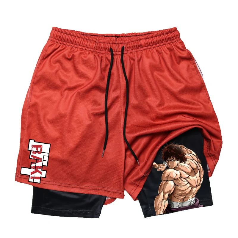 Baki Hanma Anime 2-in-1 Compression Shorts: Quick Dry Gym Fitness Shorts