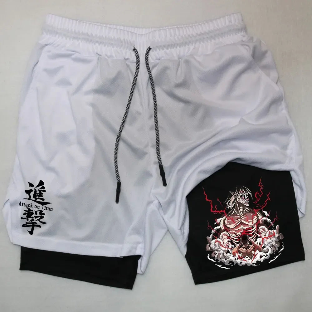 Double Layer Anime Fitness Shorts for Men: Breathable and Quick Dry