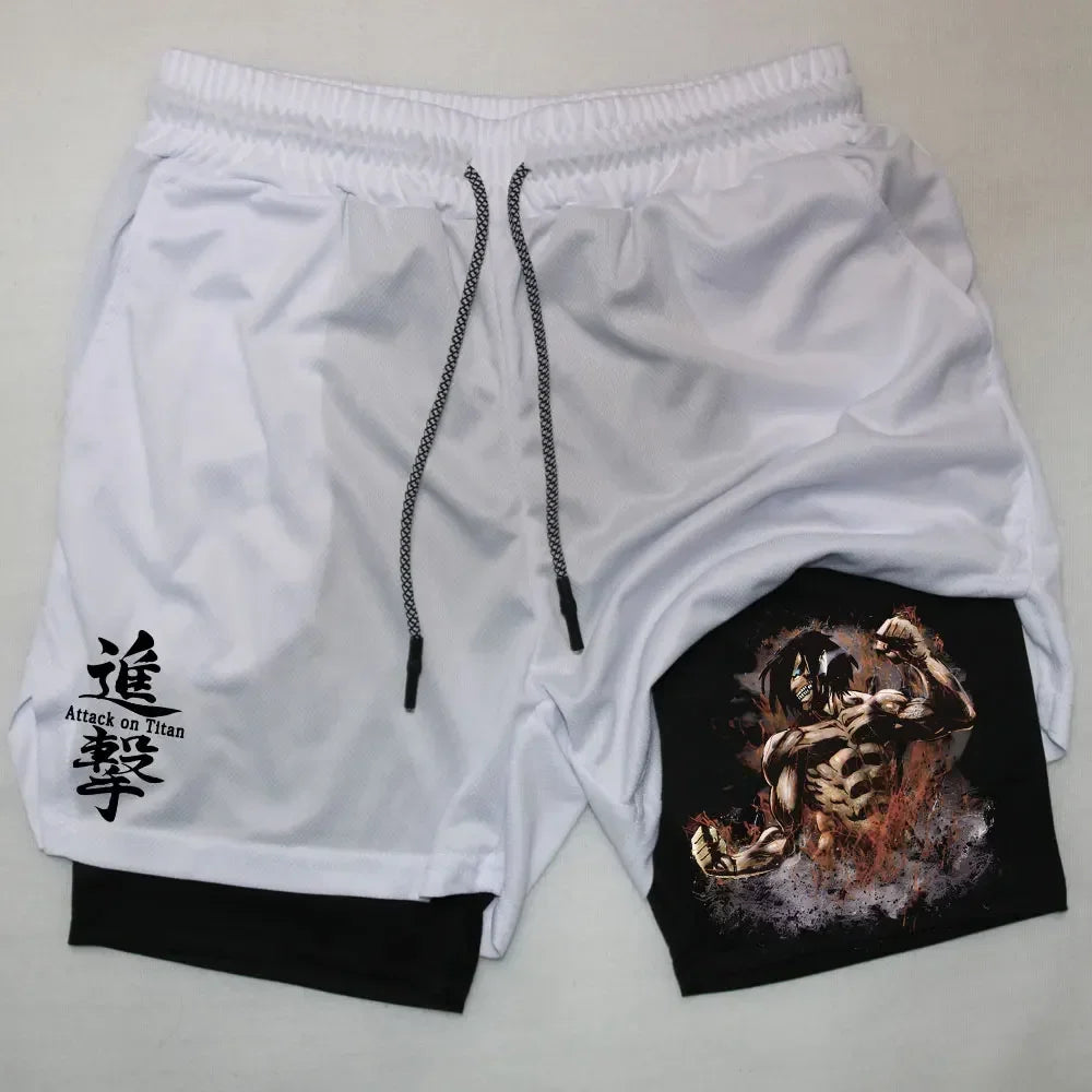 Double Layer Anime Fitness Shorts for Men: Breathable and Quick Dry