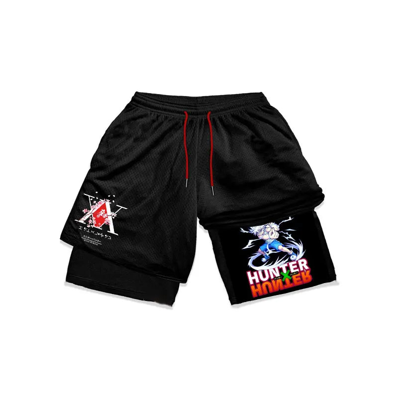 Hunter X Hunter 2-in-1 Performance Gym Shorts: Quick Dry Mesh for Fitness