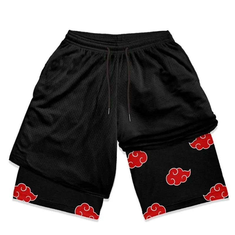 Gemischte Anime-Sportshorts, Workout-Shorts aus Netzstoff, Performance-Shorts