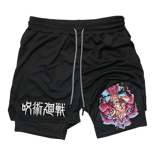 Jujutsu Kaisen Anime 2-in-1 Compression Shorts: Men's Quick Dry Gym Activewear