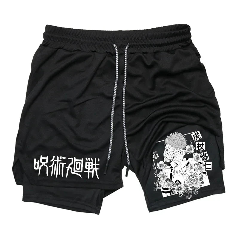 Jujutsu Kaisen Anime 2-in-1 Compression Shorts: Men's Quick Dry Gym Activewear