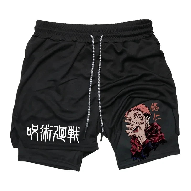 Jujutsu Kaisen Anime 2-in-1 Compression Shorts: Men's Quick Dry Gym Activewear