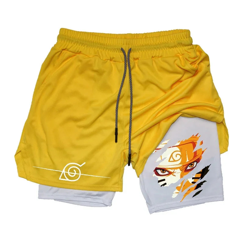 Anime Compression Shorts: Gym Athletic Quick Dry 2-in-1 Performance Shorts with Phone Pocket for Men