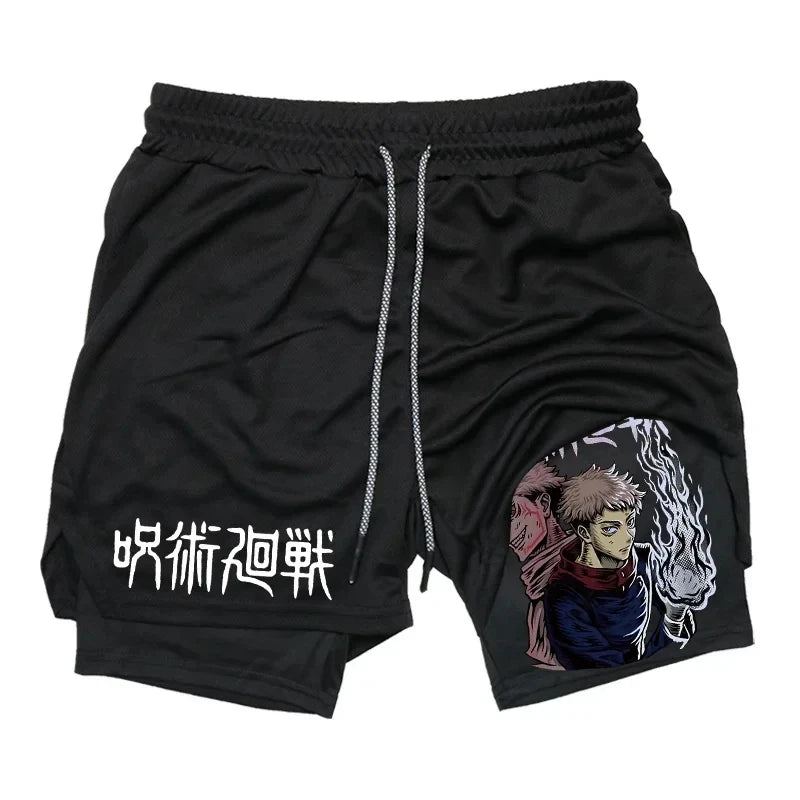 Jujutsu Kaisen Anime 2-in-1 Compression Shorts: Men's Quick Dry Gym Activewear