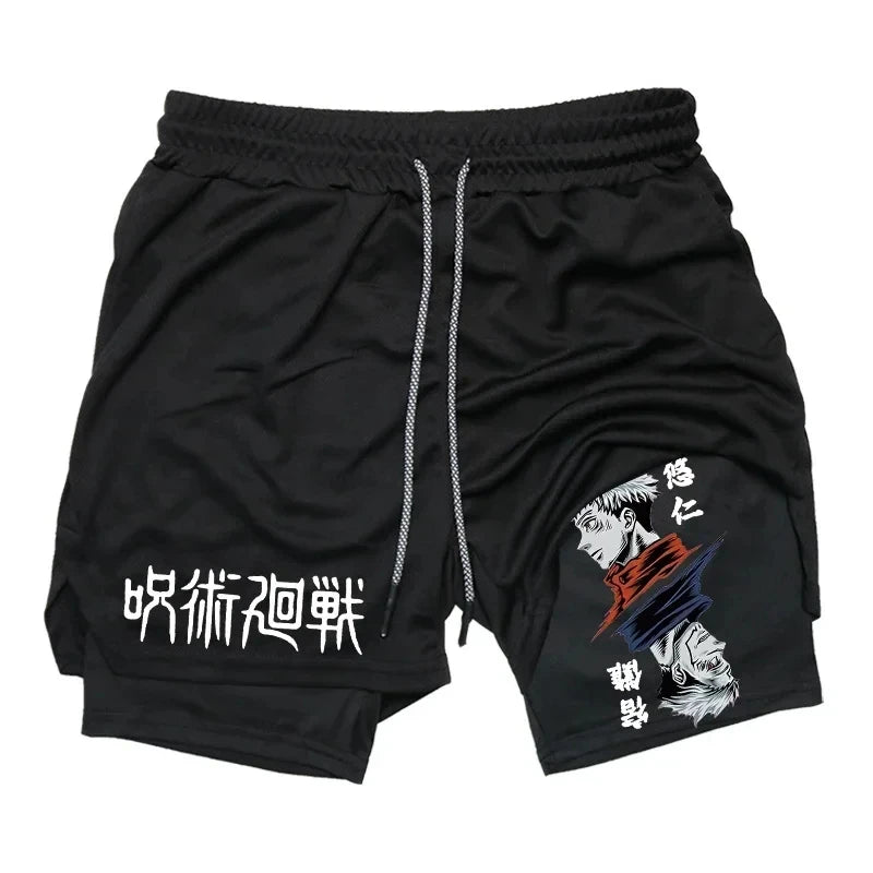 Jujutsu Kaisen Anime 2-in-1 Compression Shorts: Men's Quick Dry Gym Activewear