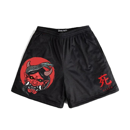 Japanese Anime Style Shorts for Men: Y2K Beach Casual Fashion, Quick Dry Workout Mesh Sweatpants