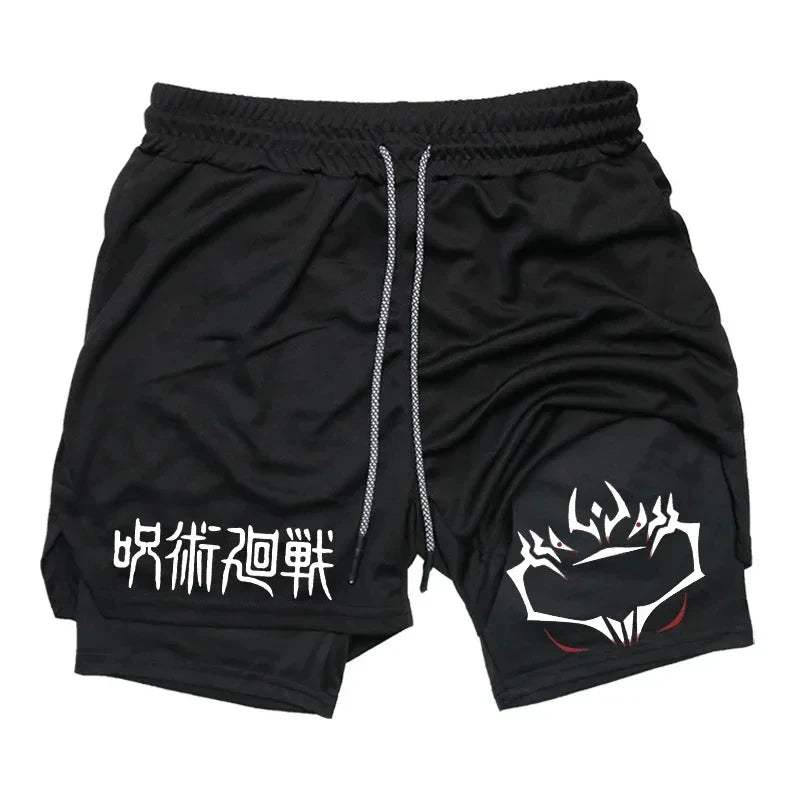 Jujutsu Kaisen Anime 2-in-1 Compression Shorts: Men's Quick Dry Gym Activewear