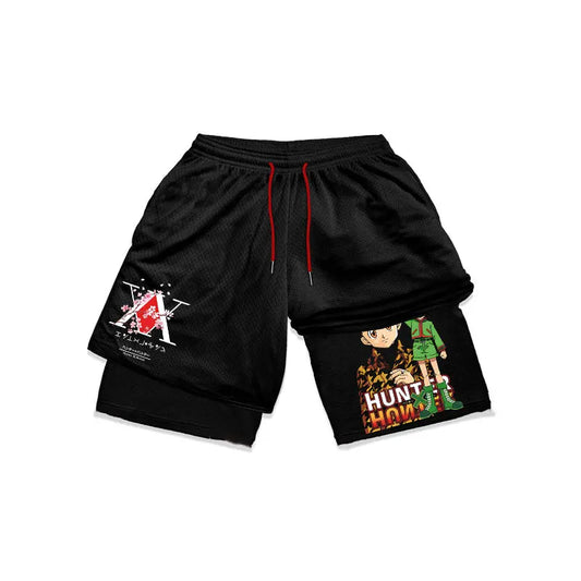 Hunter X Hunter 2-in-1 Performance Gym Shorts: Schnelltrocknendes Mesh für Fitness