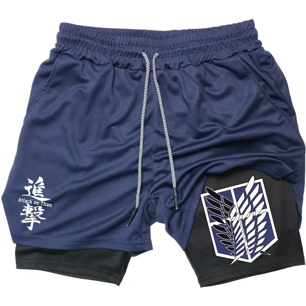 Double Layer Anime Fitness Shorts for Men: Breathable and Quick Dry