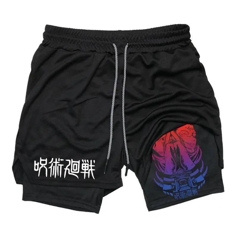 Jujutsu Kaisen Anime 2-in-1 Compression Shorts: Men's Quick Dry Gym Activewear