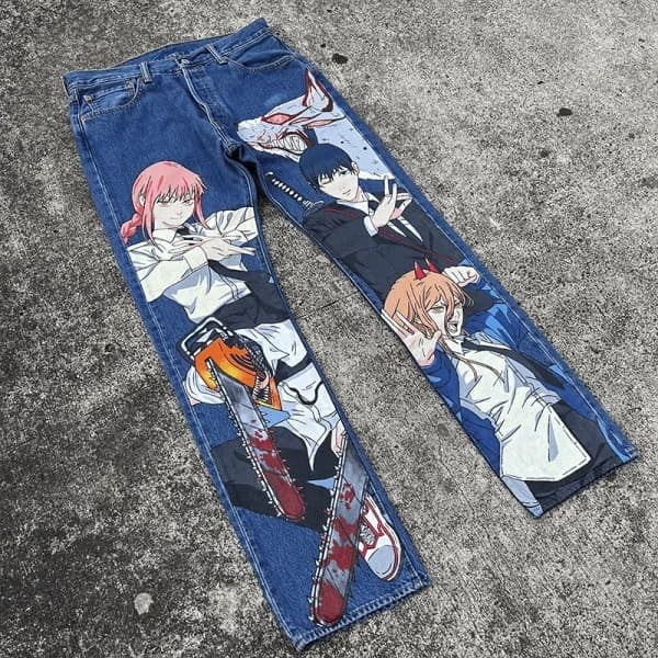 Vintage Anime Custom Print on Jeans