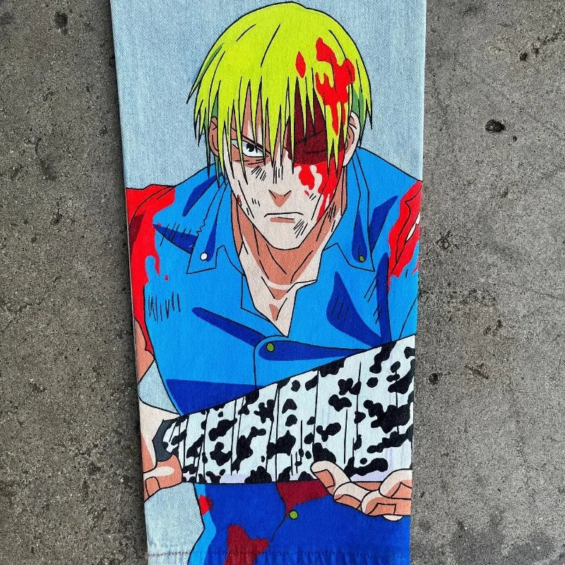 Vintage Anime Custom Print on Jeans