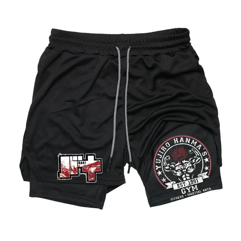 Baki Anime 2-in-1 Athletic Shorts: Quick Dry Performance