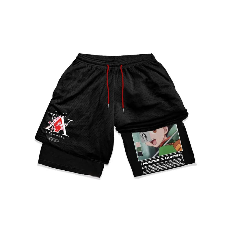 Hunter X Hunter 2-in-1 Performance Gym Shorts: Quick Dry Mesh for Fitness