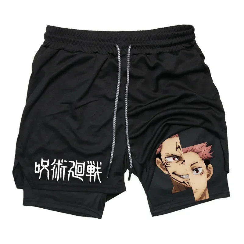 Jujutsu Kaisen Anime 2-in-1 Compression Shorts: Men's Quick Dry Gym Activewear