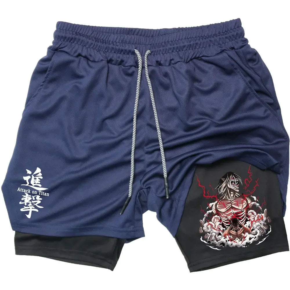 Double Layer Anime Fitness Shorts for Men: Breathable and Quick Dry