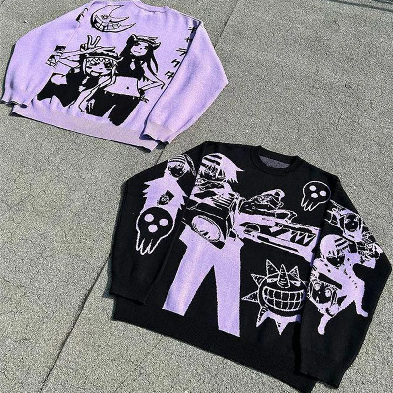 Harajuku Fashion Couple Sweater: Retro Gothic Fitted Tops